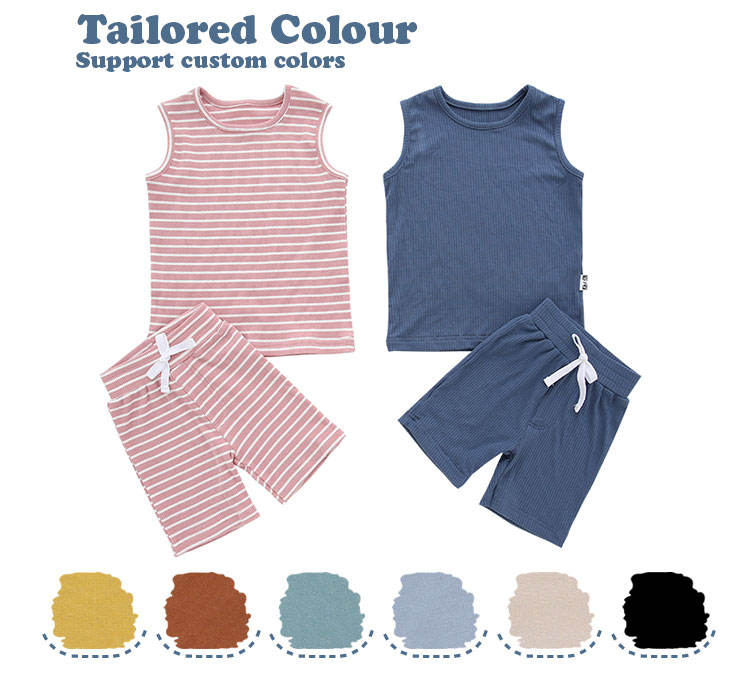 Hot Sale Bamboo & Spandex Knitted Summer Sleeveless Baby Clothing Set From Factory Wholesale 2 PCS Unisex Outfits