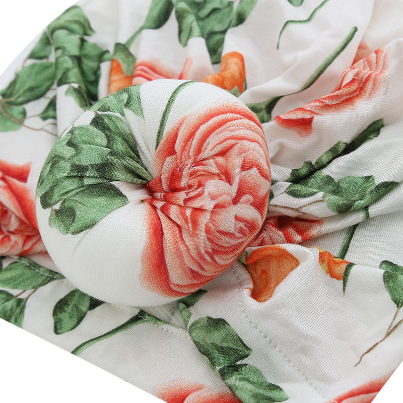 Lovely Baby Hats Bamboo Fabric Sweet Flora Pattern Muslim Facial Decoration Custom Accessories of Baby Romper Set