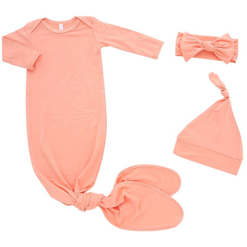 Newborn Bamboo Sleepwear Long Sleeve Baby Sleeping Bag Custom Baby Sleeping Knotted Gown Baby Sleep Gown