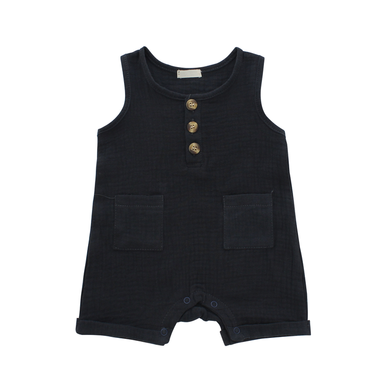 Comfortable Bamboo Knitted Sleeveless Summer Unisex Wooden Button Opening Baby Boy Romper Set Romper Jumpsuit