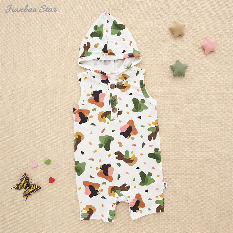New Design Baby Hoodie Tank Shortall Romper Bamboo Spandex Cotton Soft Newborn Baby Clothing Summer Sleeveless Baby Clothes