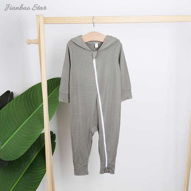New Arrivals High Quality Top Sale Unisex Long Sleeves Two-way Open Zipper Baby Romper with Hood at The Back