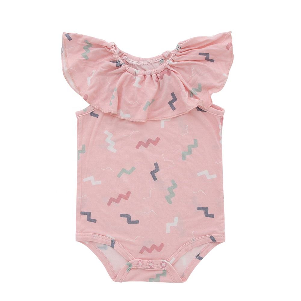 Sweet Style Sleeveless Baby Girls Romper Summer Ruffle Round Collar Baby Suit Clothing Bamboo Fiber And Spandex