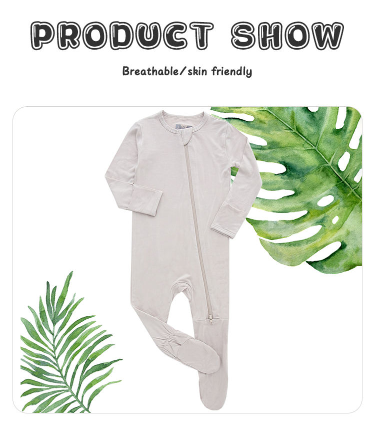 Wholesale Footie Design Baby Boys' Girls' Long Sleeve Bodysuit Spandex Bamboo Clothing Anti Grips Footie Zipper Romper Pajamas