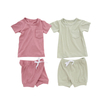 Ribbed Bamboo Unisex Skin Friendly Short Sleeves Tops Shorts Baby & Kids Summer Outfits 2 Pieces Clothing Set