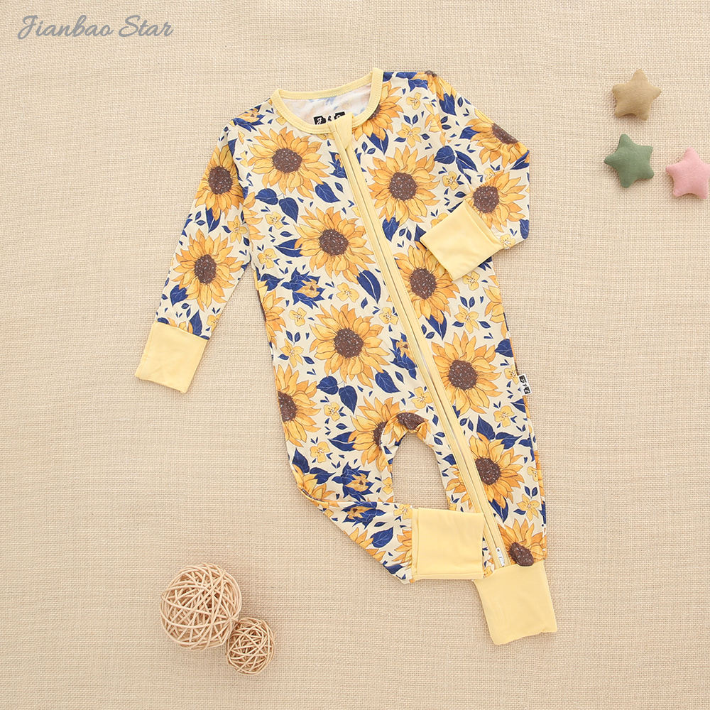 Baby Romper With Protected And Footied Design Two Way Zipper Style Full Sleeve Infant Bodysuit Jumpsuit