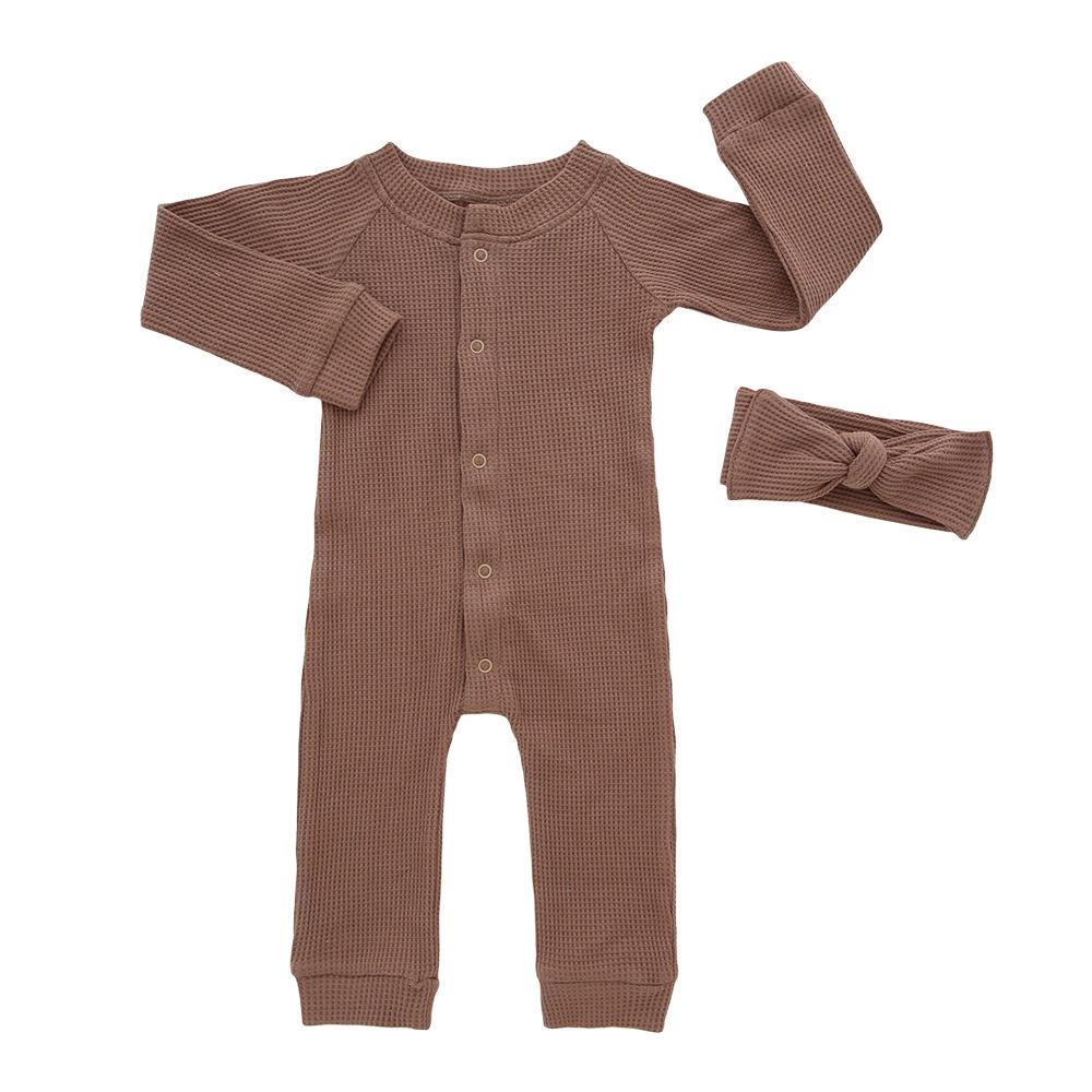 Long Sleeve Baby Jumpsuit Front Button Style High Quality Cotton Knitted Baby Romper Unisex Kids Clothes