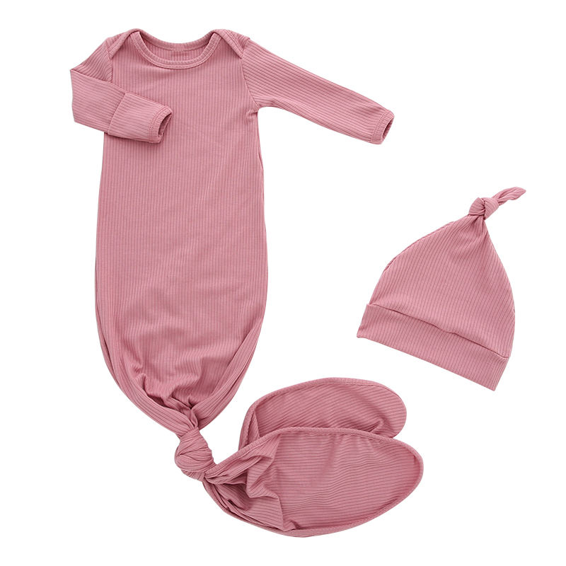 Hot-Selling High Quality Bamboo Knitted Fabric Baby Fishtail Jumpsuit Full Sleeve Ribbed Style Baby Romper Sets With Hat