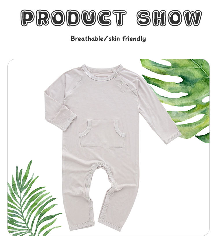 Baby Toddler Autumn Romper Long Sleeve With Pocket And Snap Button Design Solid Color Baby Jumpsuit
