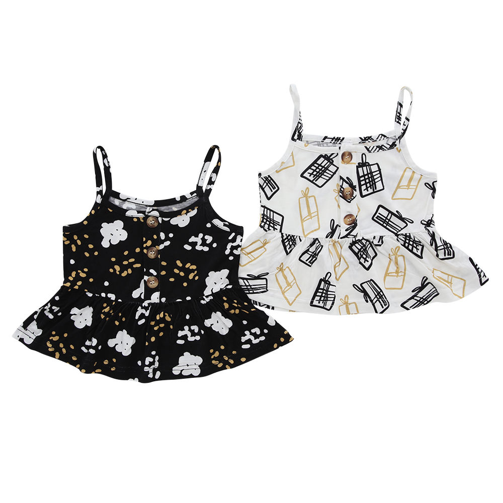 New Style Bamboo Knitted Summer Suspender Baby Girls Dress Sleeveless With OEM Digital Printing Design