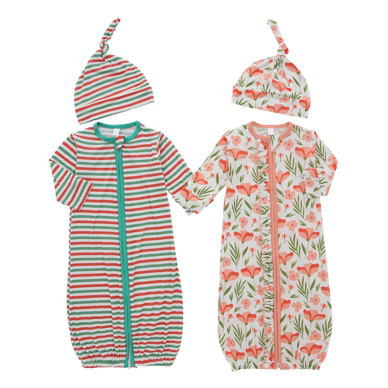 Wholesale Long Sleeve Sleeping Bag Front Zipper Design Soft And Cute Hat Baby Nightgown Sets for Newborn Infant Toddler