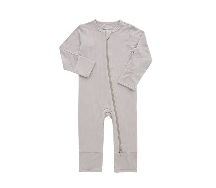 Classic Solid Color Design Suspender Bamboo Cotton Long Sleeve Lovely Baby Rompers Autumn Infants Body Suit Zipper Jumpsuits