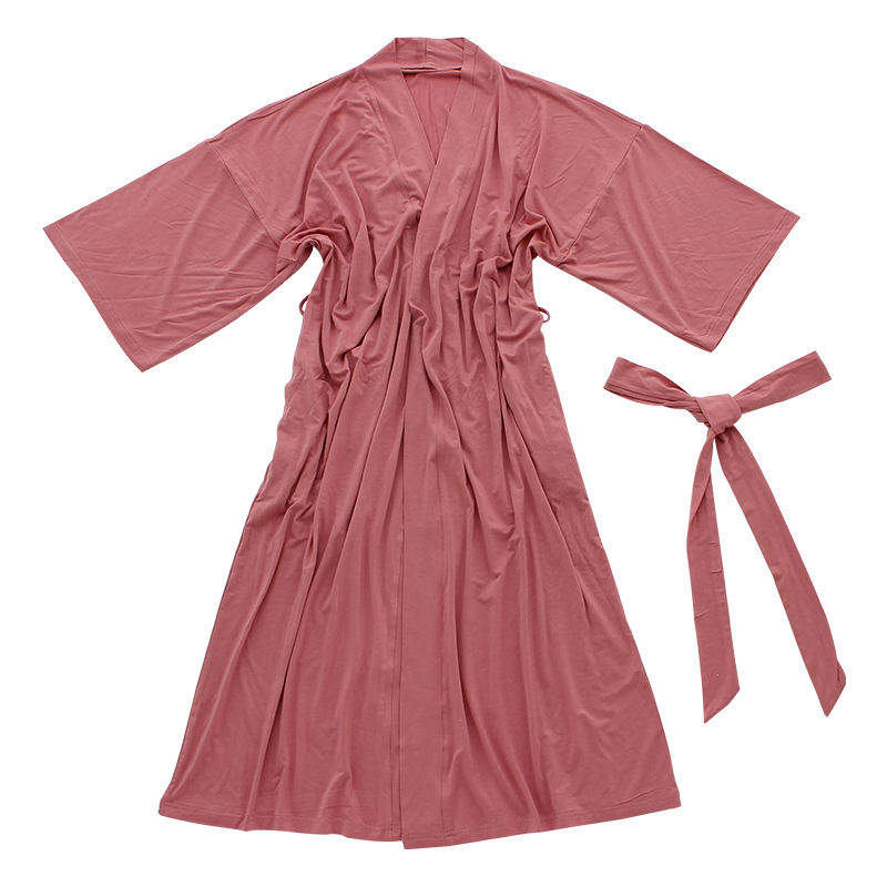 New Design Women Girls OEM Printed Solid Color Summer Nightgown Causal Style 95% Bamboo Viscose& 5% Spandex Fabric Pajamas Robe