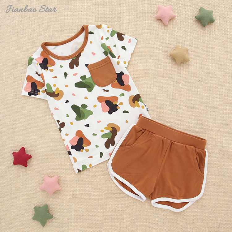 Custom Print Toddler Baby Clothes Short Sleeve Children's Pocket Baby Clothes 2PCS Baby Clothing Sets