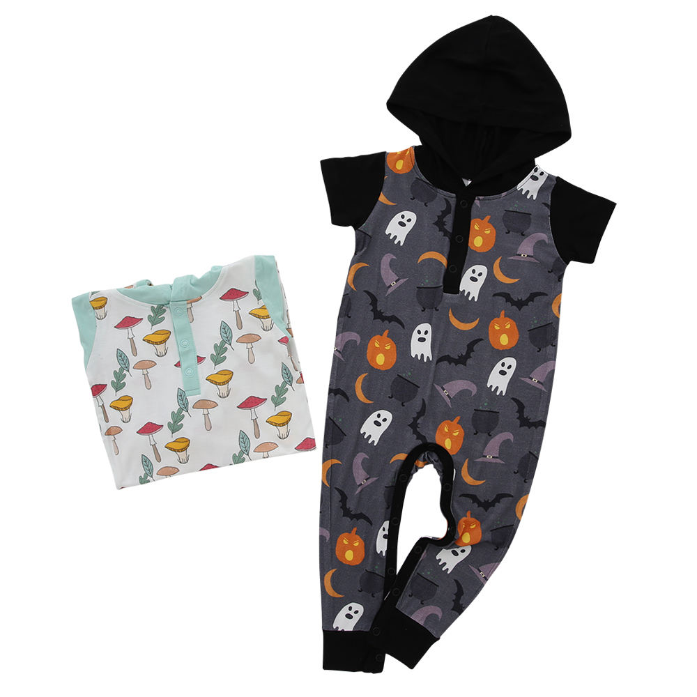 Summer Bamboo Fabric Printed Unisex Soft Baby Romper Custom Short Sleeve Little Girls Boys Clothes with Hat Baby Clothing