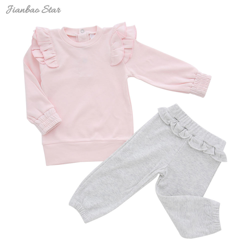 Baby Girls Toddler & Kids Winter Style Long Sleeve Tops And Pants With Ruffle Clothing Set Outfit Clothes Set