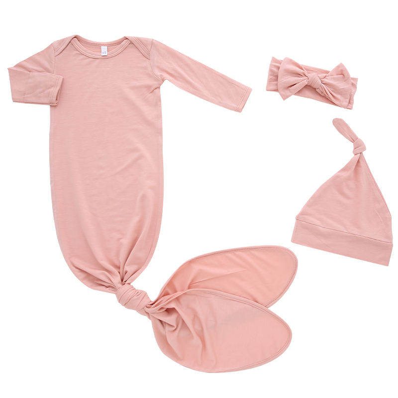 Newborn Baby 0-2Y Full Season Envelope Collar Plain Print Sleeping Sack Hat Headband Sleep Bag Sets Baby Gown