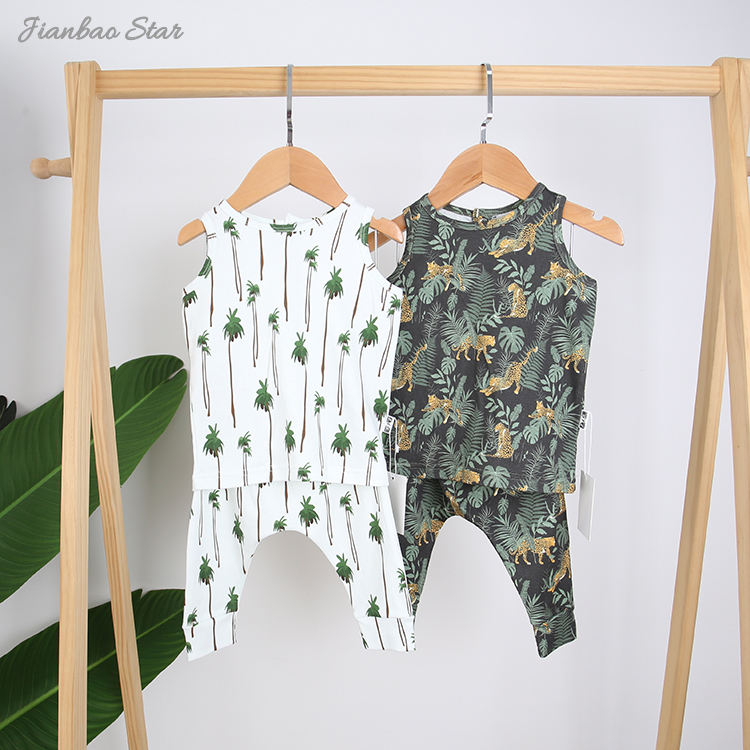 Wholesale Unisex Soft Summer Children Clothing Set Sleeveless Pajama Infant Knitted Hot Sale 2pcs Baby Kids Clothing Set