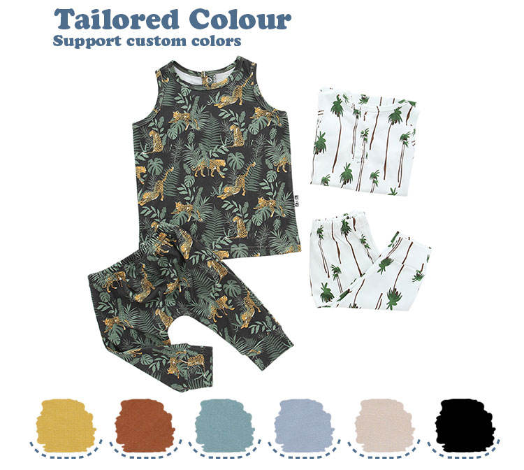 New Pattern Design of Summer Sleeveless Bamboo Baby Clothing Set With Tops and long Pants OEM 2PCS Unisex Outfits
