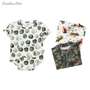 Summer Wholesale Baby Rompers Folded Sleeve With Snap Button Custom Printed Pattern Unisex Baby Jumpsuit