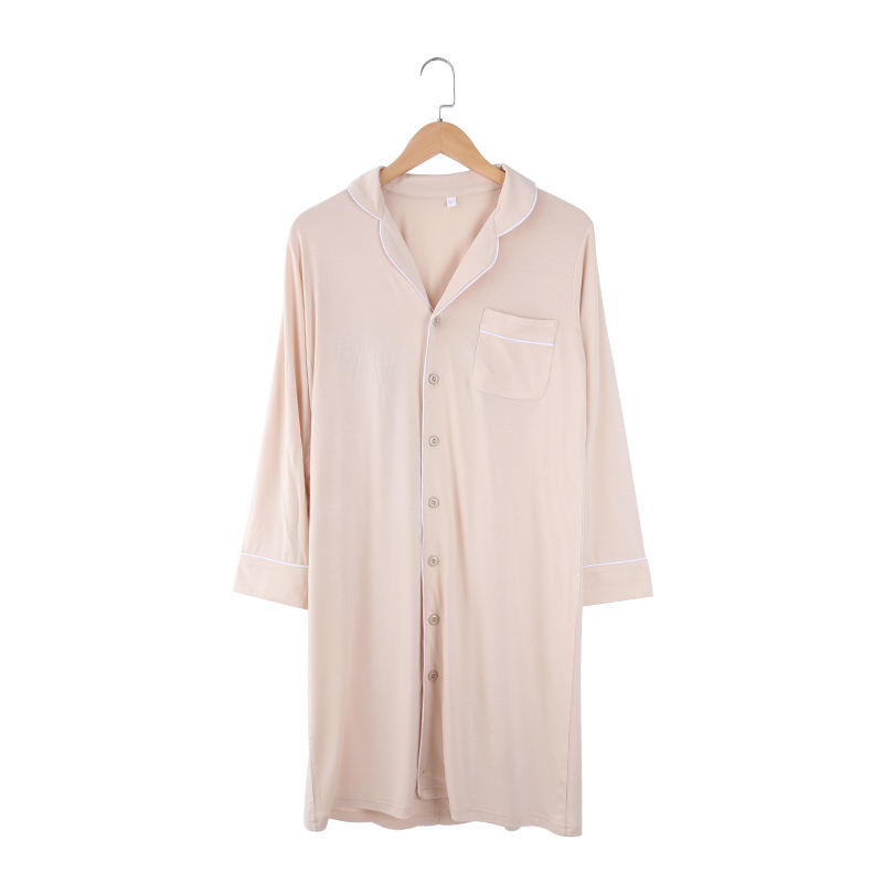 Long Sleeve Mother Pajamas in High Quality Bamboo Viscose Button Women Sleeping Wear Soft Mommy PJ Dress