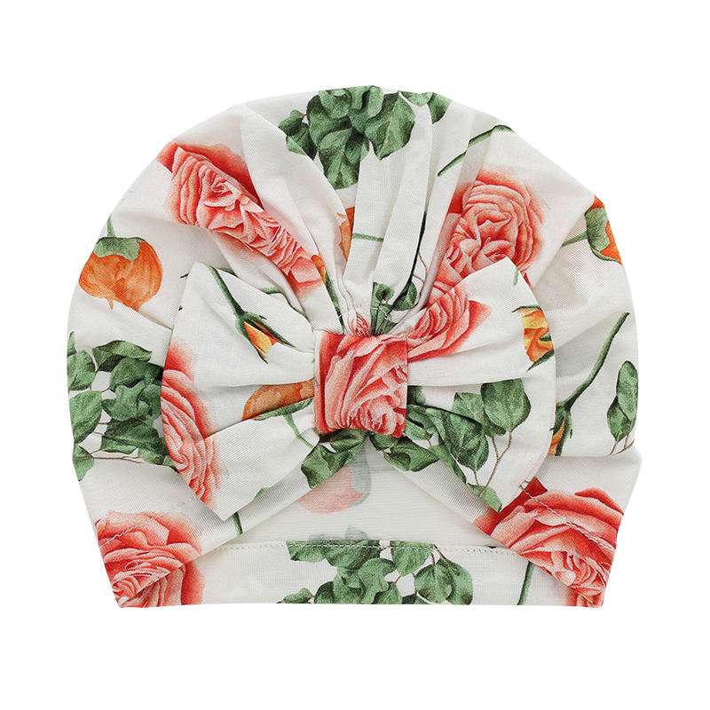 Lovely Baby Hats Bamboo Fabric Sweet Flora Pattern Muslim Facial Decoration Custom Accessories of Baby Romper Set
