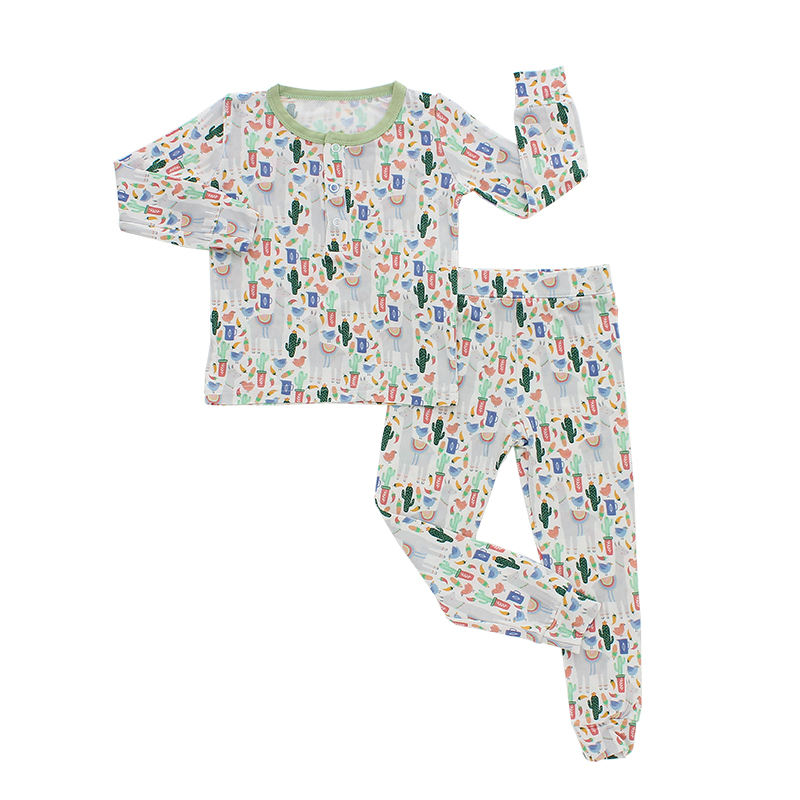 Wholesale Newborn Baby Pajamas Set Long Sleeve Knitted Bamboo Cotton Boys Girls Baby Romper Set Customize Print 2 Pieces PJs