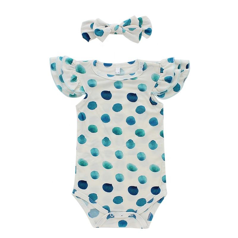 Children Baby Clothes Set Short Ruffles Sleeve Baby Girl's Romper OEM Summer Causal Kids Baby Suits With Lovely Headband