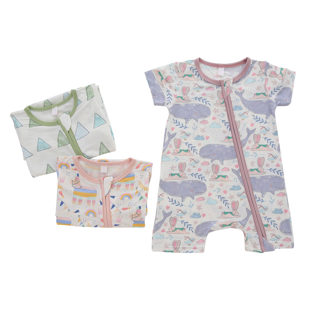 100% Cotton Fabric High Material Baby Summer Soft Jumpsuit Newborn Short Sleeve Zipper Design Baby Romper