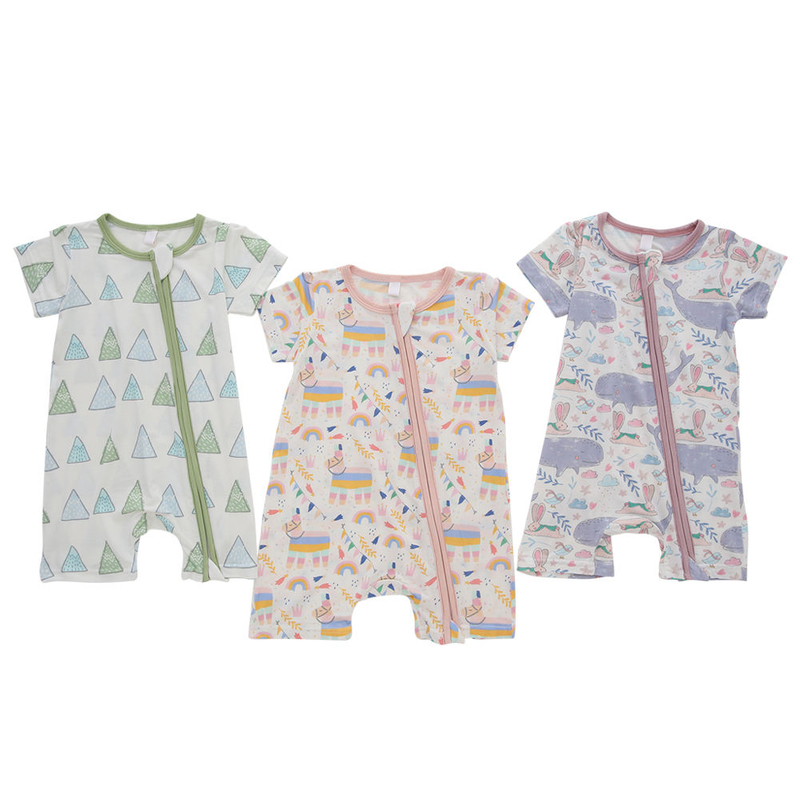 100% Cotton Fabric High Material Baby Summer Soft Jumpsuit Newborn Short Sleeve Zipper Design Baby Romper