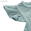 New Design High Quality Custom Color 100% Cotton Button Sleeveless Ruffle Baby Romper New Born Baby Clothing