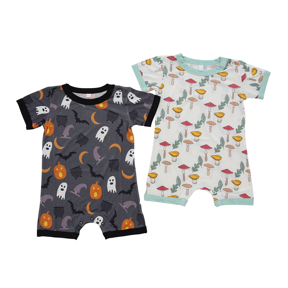 Wholesale Newborn Baby Clothing Halloween Custom Printed Style Short Sleeve Summer Baby Romper 95% Bamboo & 5% Spandex Fabric