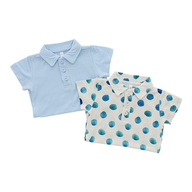 Popular Bamboo Knitted Unisex Baby Rompers Short Sleeve Summer Turn-down Collar With Opening Button Design Baby Jumpsuit