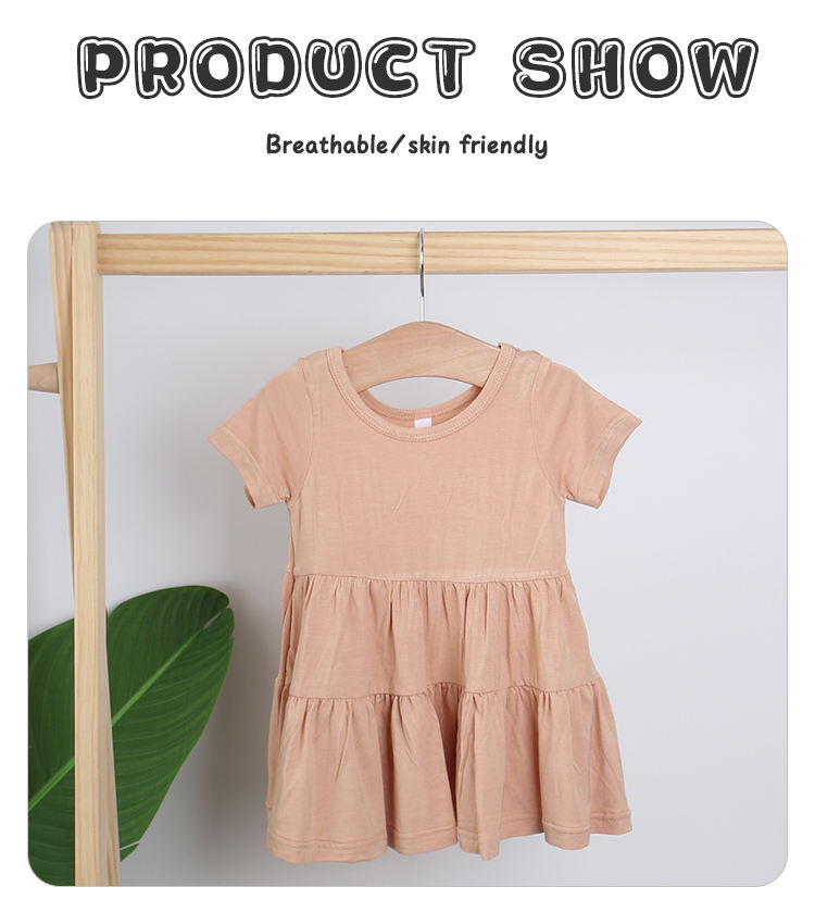 Wholesale Kids Dress Casual Party Clothing Lovely Baby Dress Autumn Short Sleeve Solid Color Fashion Baby Girl Skirt