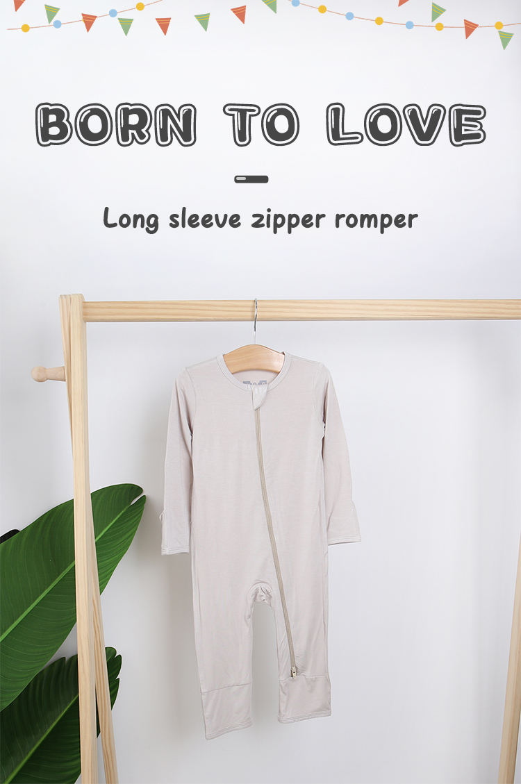 Classic Solid Color Design Suspender Bamboo Cotton Long Sleeve Lovely Baby Rompers Autumn Infants Body Suit Zipper Jumpsuits