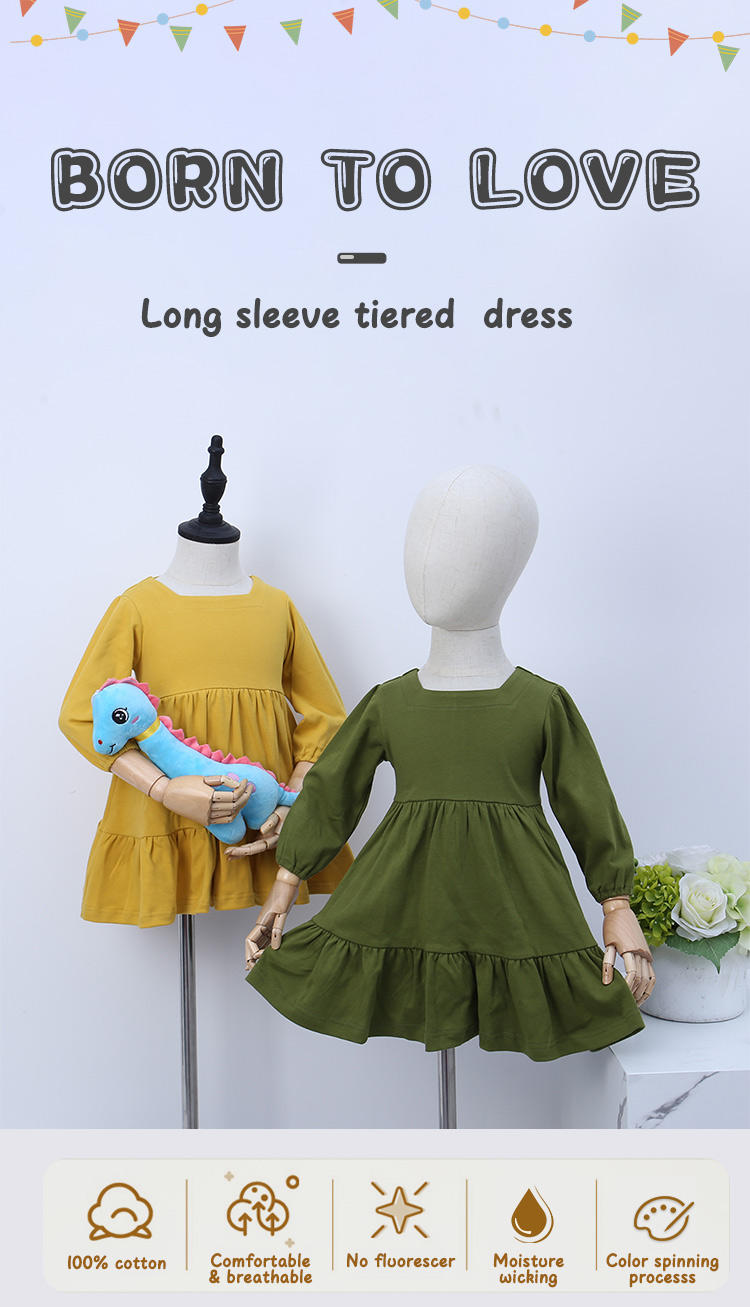 Wholesale Custom Design Baby Kids Long Sleeve Dress Lovely Baby Romper Set Autumn Solid Color Fashion Baby Girl Skirt