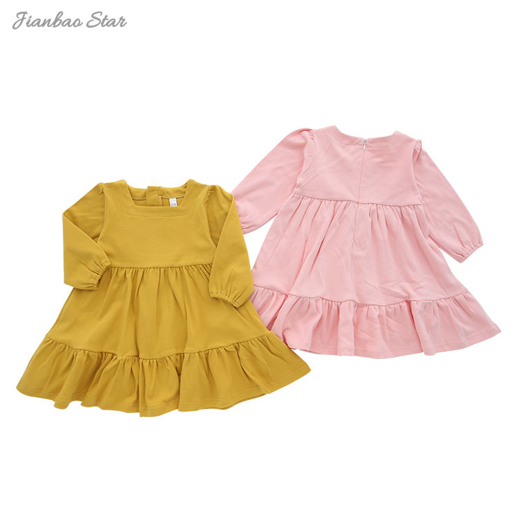 Wholesale Custom Design Baby Kids Long Sleeve Dress Lovely Baby Romper Set Autumn Solid Color Fashion Baby Girl Skirt