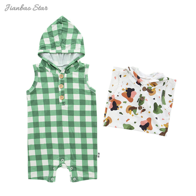Bamboo Spandex Knitted New Style Sleeveless Hoodie Tank Baby Romper For Boys And Girls Summer Baby Jumpsuit
