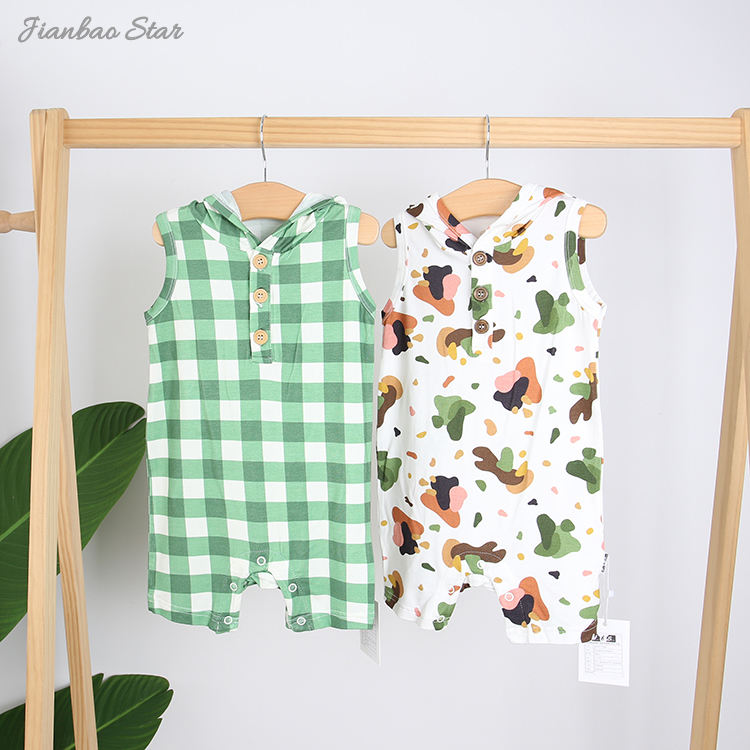 Bamboo Spandex Knitted New Style Sleeveless Hoodie Tank Baby Romper For Boys And Girls Summer Baby Jumpsuit