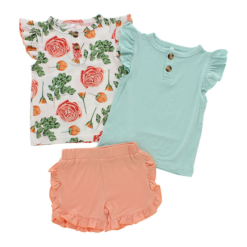 Summer Ruffle Sleeveless Shirt And Ruffle Shorts 2 Pieces Baby Clothing Set Baby Toddler Girls Outfits Clothing