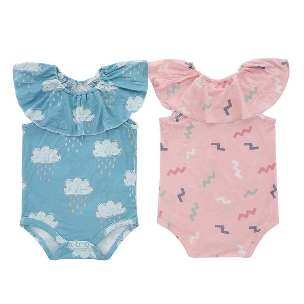 Sweet Style Sleeveless Baby Girls Romper Summer Ruffle Round Collar Baby Suit Clothing Bamboo Fiber And Spandex