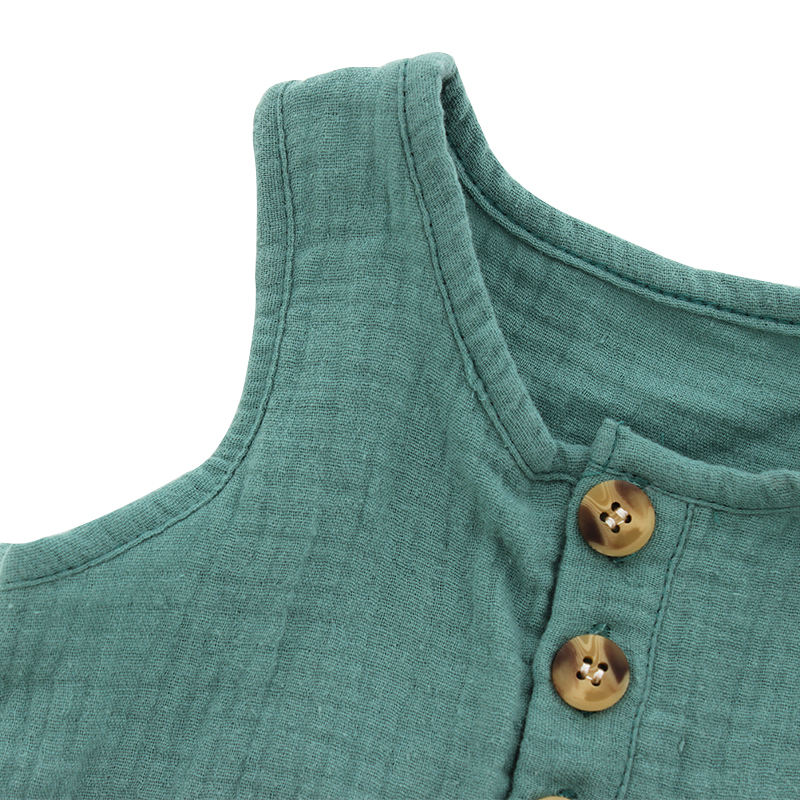 New Design Top Sale 100% Cotton Fashion Comfortable Pocket Buttons Sleeveless Unisex Newborn Baby Clothes Baby Rompers