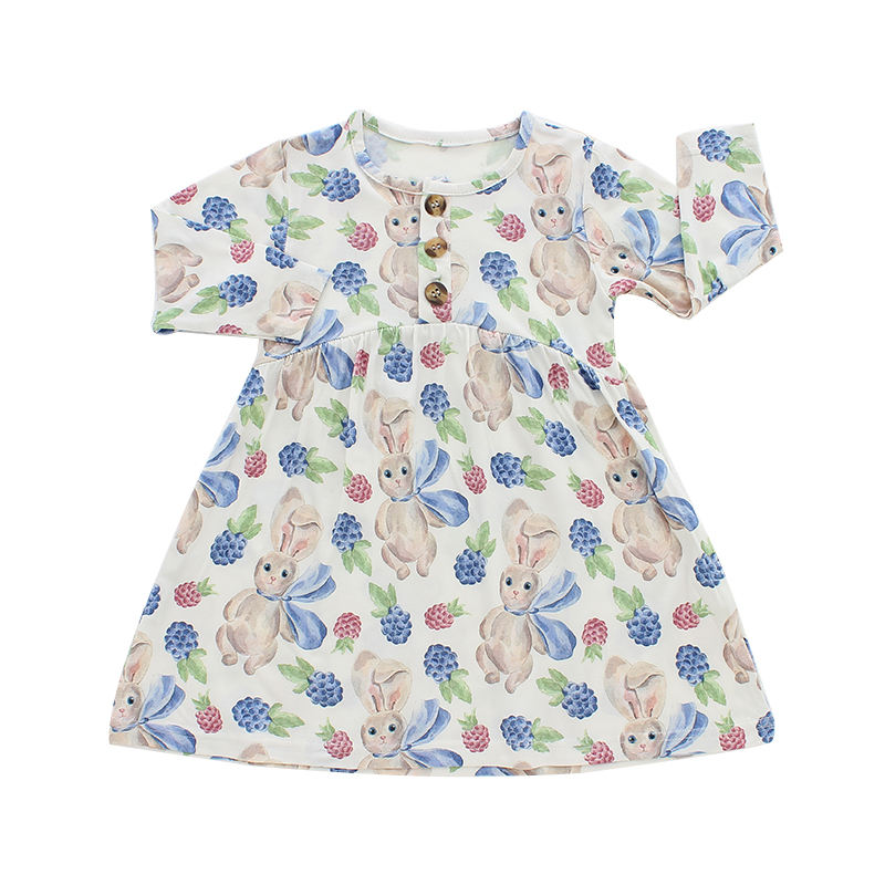 Extra Soft Texture Bamboo Knitted Spring Baby Dress Long Sleeve With Opening Button Design Baby Girls Dress