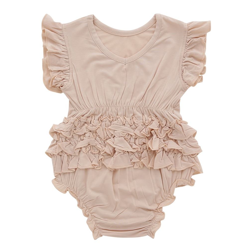Hot-selling Sleeveless Baby Girls Romper Extra Soft Texture Ruffles Baby Jumpsuit 95% Bamboo & 5% Spandex High Quality Fabric