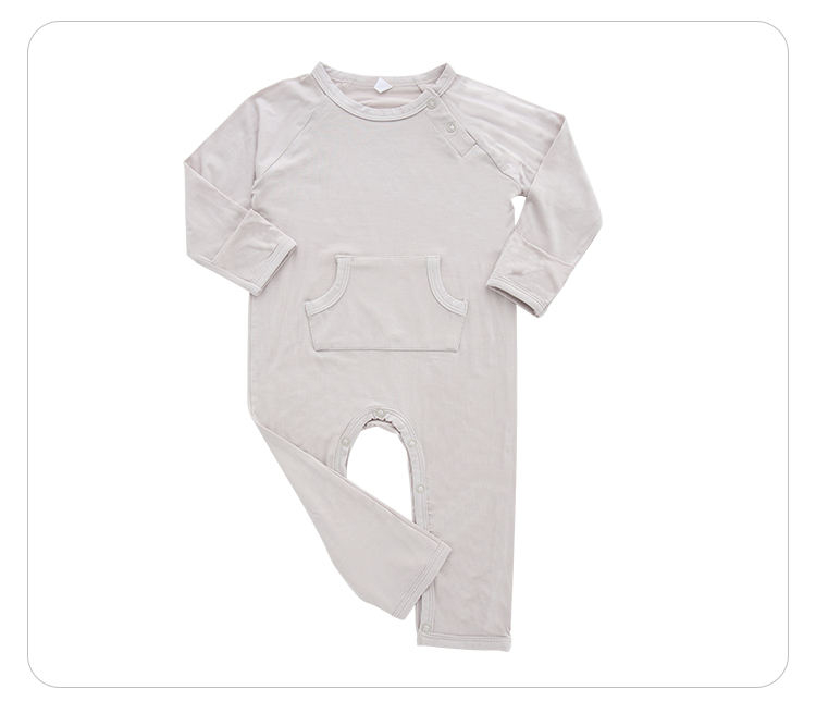 Baby Toddler Autumn Romper Long Sleeve With Pocket And Snap Button Design Solid Color Baby Jumpsuit