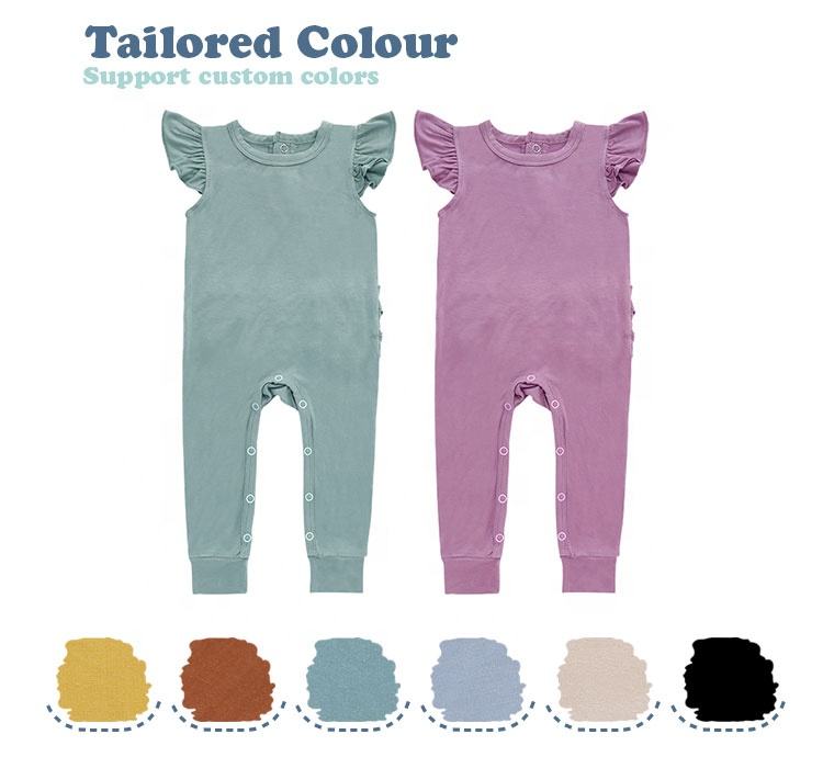Custom Baby Clothes 95%Bamboo 5%Spandex Short Sleeve Ruffles On The Back Of Rompers Soft Infant Baby Girl Jumpsuits