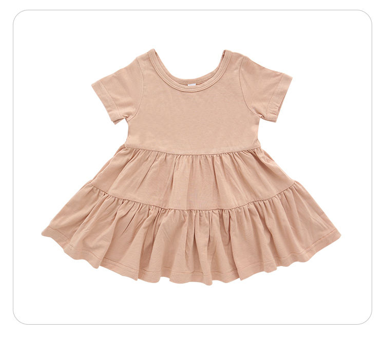 Wholesale Kids Dress Casual Party Clothing Lovely Baby Dress Autumn Short Sleeve Solid Color Fashion Baby Girl Skirt