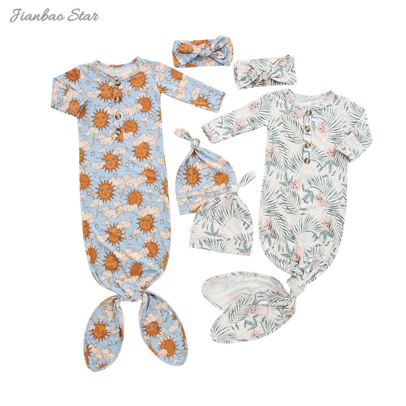 Baby Sleep Gown Sets With New Design Hat And Cute Design Headband 3 Pieces Kids Sleeping Bag For Four Seasons