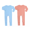 Wholesale NEW Launch Long Sleeve Baby Romper Two Way Zipper 0-24m Baby Clothing Solid Color Custom Print Newborn Baby Rompers