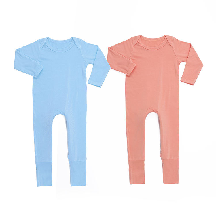 Wholesale NEW Launch Long Sleeve Baby Romper Two Way Zipper 0-24m Baby Clothing Solid Color Custom Print Newborn Baby Rompers
